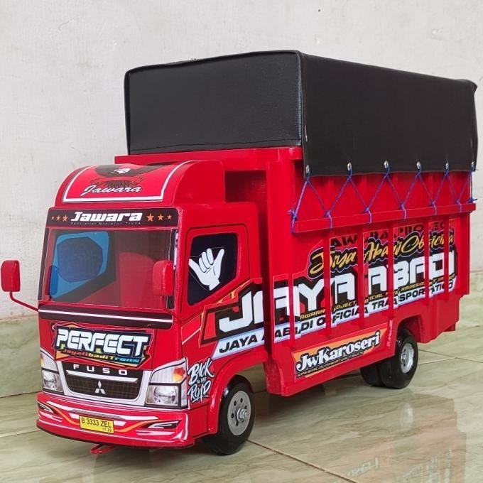 Miniatur mainan mobil mobilan truk oleng kayu besar p52cm plus terpal