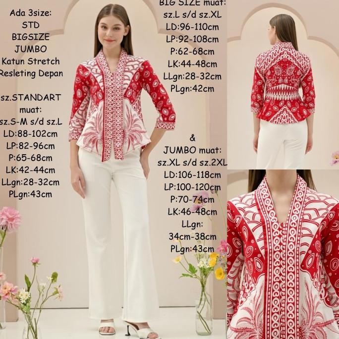 Tersedia Atasan Blouse Batik Modern Wanita Kultur Blus Kerja Lengan Panjang 7/8