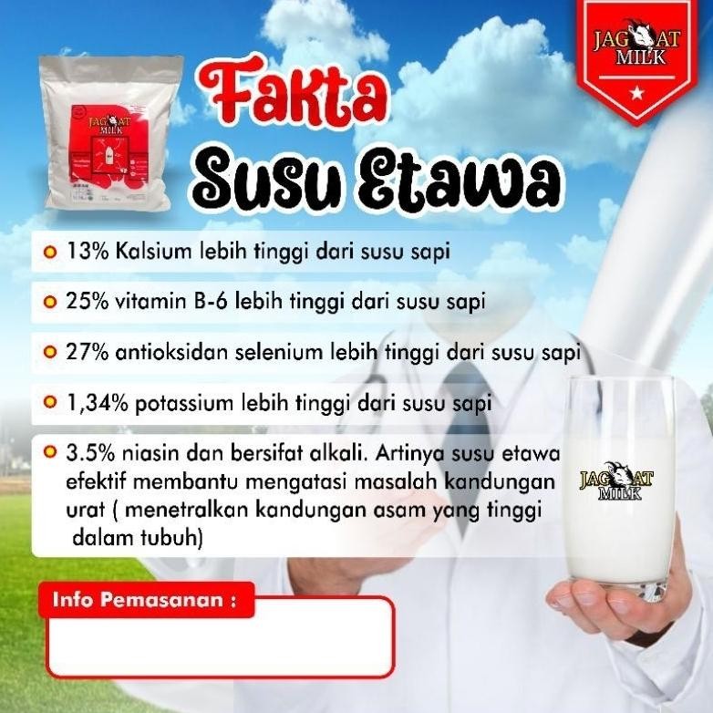 

Susu Kambing Etawa 1kg Kemasan Almunium foil jagoat milk