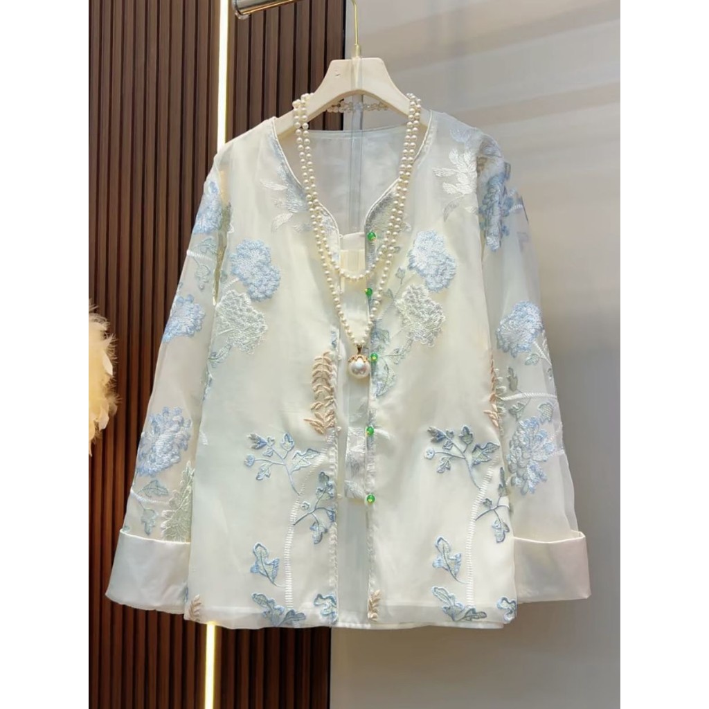 Jaket Lengan Panjang Gaya Baru Kain Gauze Mengalir Gaya Cina Baru Longgar Slimming Mewah Ringan Bord