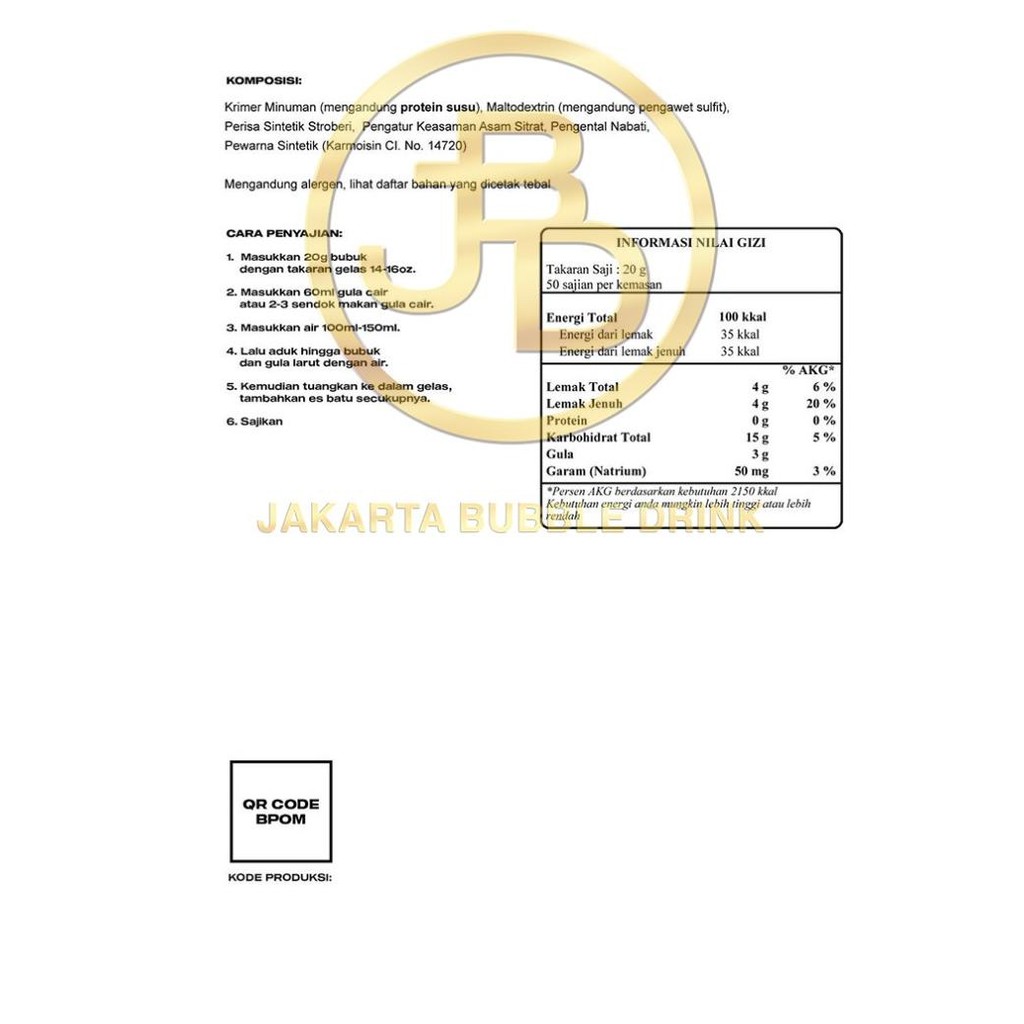 

Spesial Promo/ Bubuk Minuman Premium Strawberry 1Kg || Jakarta Bubble Drink [Terlaris/Terbaru/Recommended]
