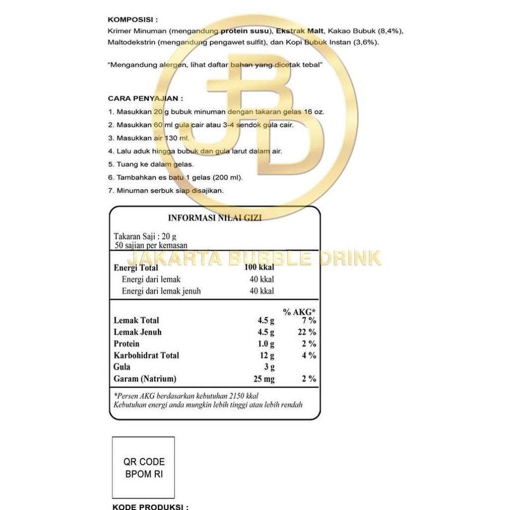 

Spesial Promo/ Bubuk Minuman Premium Moccacihno 1Kg || Jakarta Bubble Drink [Terlaris/Terbaru/Recommended]