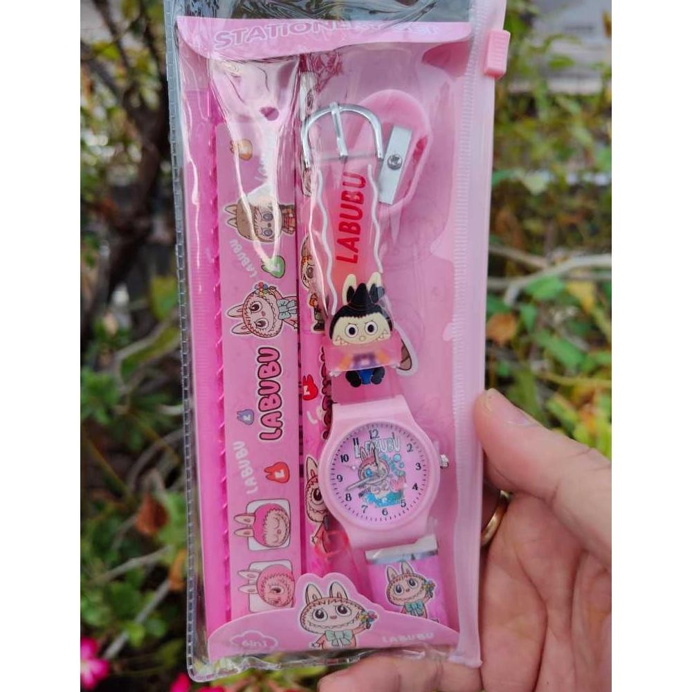 

Hj-64 Jam Tangan Anak Labubu + Perlengkapan Sekolah Set 6 In 1 Alat Tulis