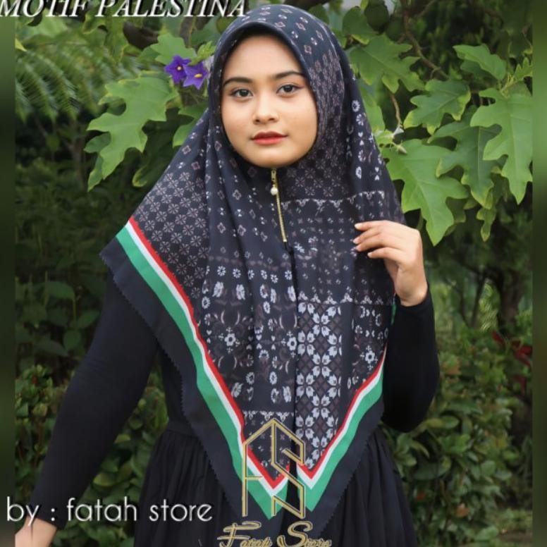 Oz67 gha-68 hijab segi empat resleting dagu motif Palestina / kerudunh zipper dagu instan Terlaris H