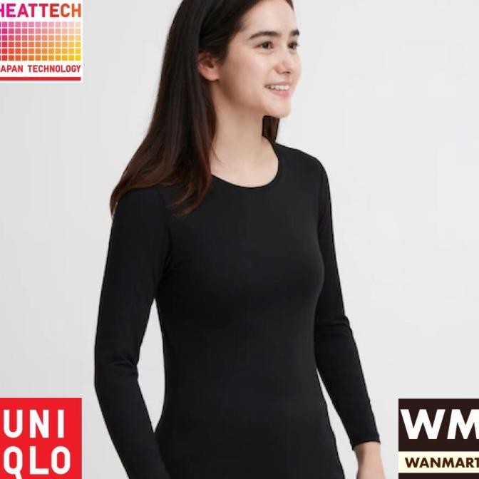 UNIQLO Kaos Long John Wanita Heattech Crew Neck Black Longjohn