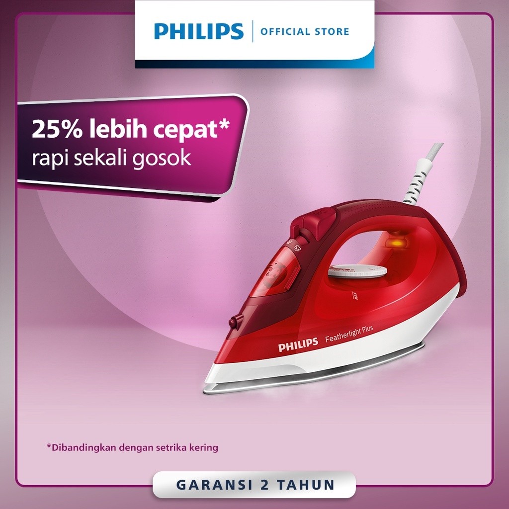 Philips Setrika Uap GC1424/45 Merah - Setrika Uap Optimal, Tapak Non-Stick