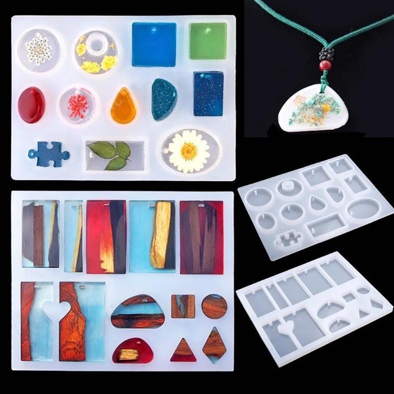 94 pcs Cetakan Resin dan Set Alat DIY Cetakan Resin Epoksi Silikon Kalung Pembuatan Perhiasan Cetaka