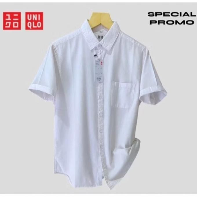 kemeja uniqlo-kemeja krah pria-kemeja putih-kemeja lengan pendek
