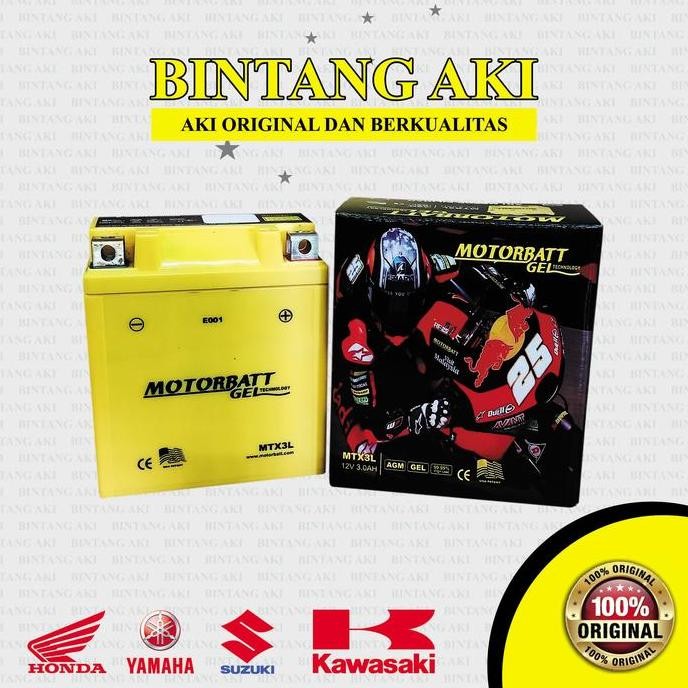 MOTORBATT MTX3L 3AH Aki Kering Gel Motor Honda NSR 150, Yamaha RX King, Kawasaki Ninja 150 R, Suzuki
