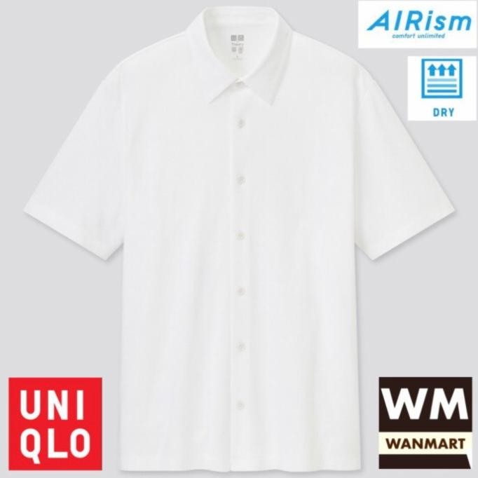 UNIQLO Men AIRism Kaos Polo Shirt Pria Full Open Lengan Pendek White