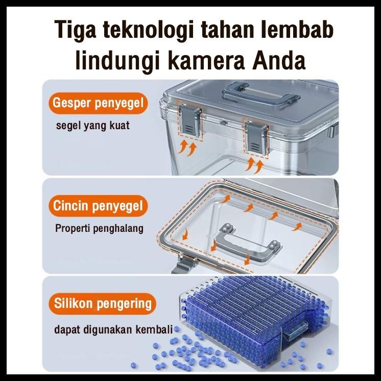 KOTAK TAHAN LEMBAB KAMERA DIGITAL DRY BOX KAMERA 3 IN 1 SET FREE SILICA GEL DAN HIGROMETER KUALITAS 
