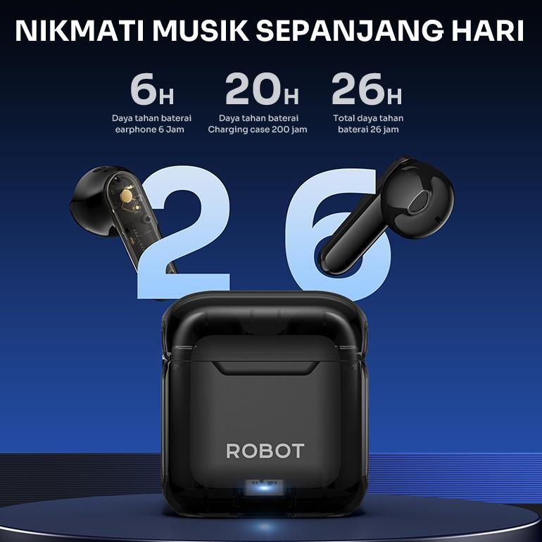 ROBOT TWS WIRELESS EARPHONE AIRBUDS RT01 SEMI IN-EAR ENC TWS BLUETOOTH GARANSI 1 TAHUN