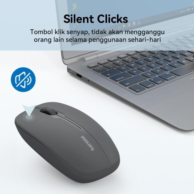 Murah Philips SPK7418 Mouse Multi Device Bluetooth+2.4G Wireless Mouse Silent Non COD