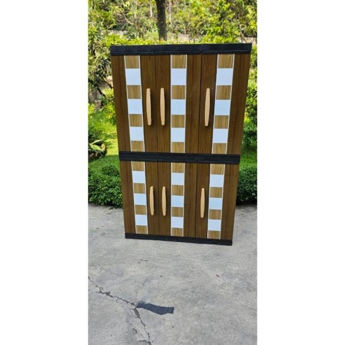 Lemari Pakaian Baju Plastik Akako LP3P VIP Cermin Kaca Gantung Rak JUMBO BESAR Rotan Putih