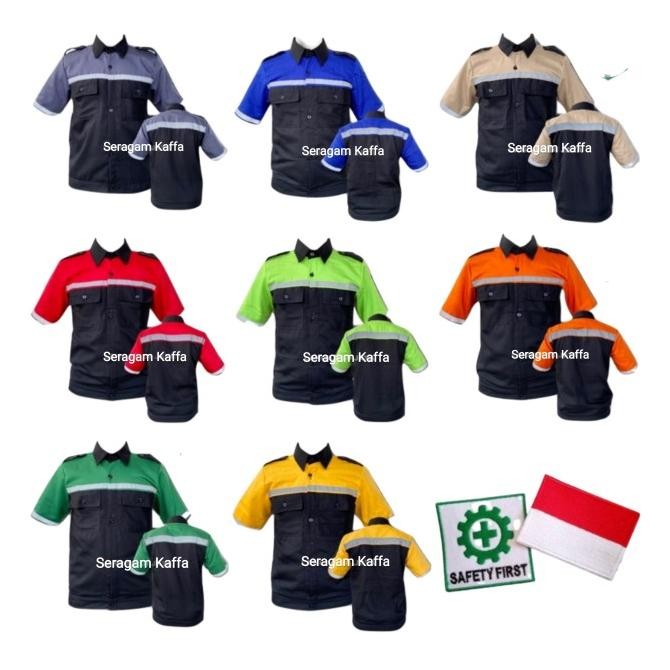 Wearpack Safety Seragam Kerja Bengkel Kombinasi Lengan Pendek Merah Termurah