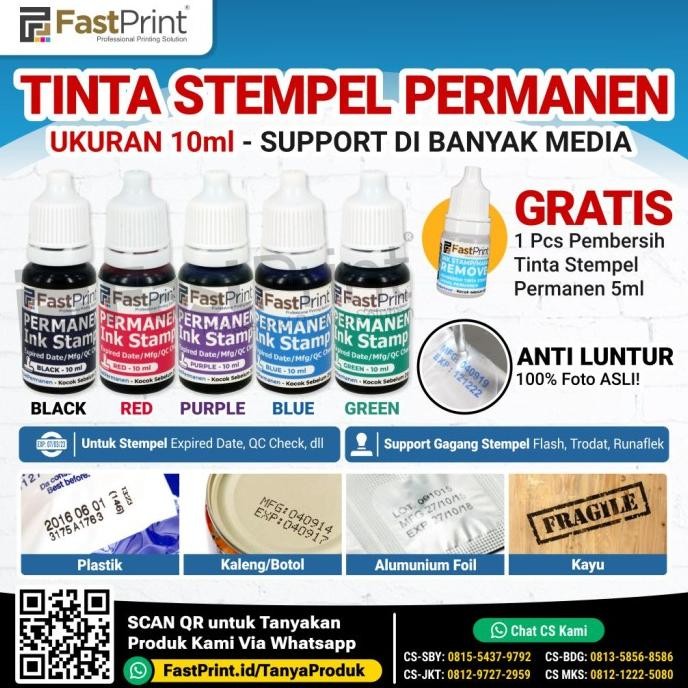 

Fast Print Ink Tinta Stempel Permanen Expired Date Plastik Besi 10 ML by Radhiant official