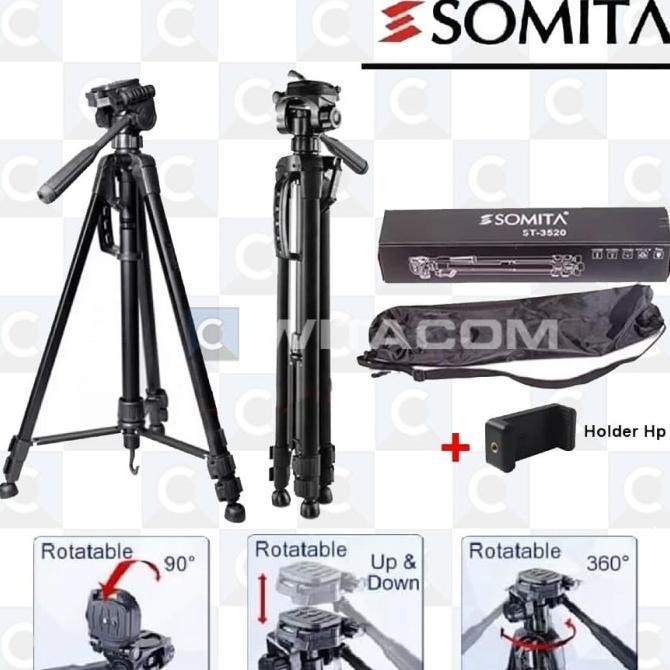 SOMITA ST-3520 ST3520 Tripod Kamera DSLR Mirrorless + Holder HP Asli