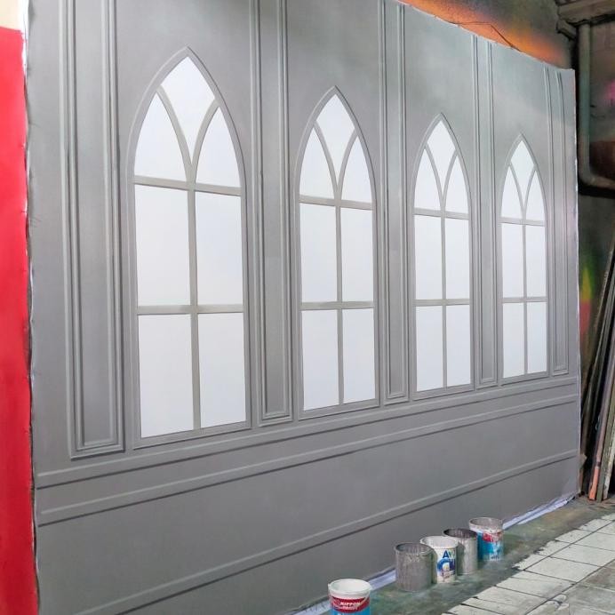 background studio foto motif jendela abu2 UK 4x3m murah