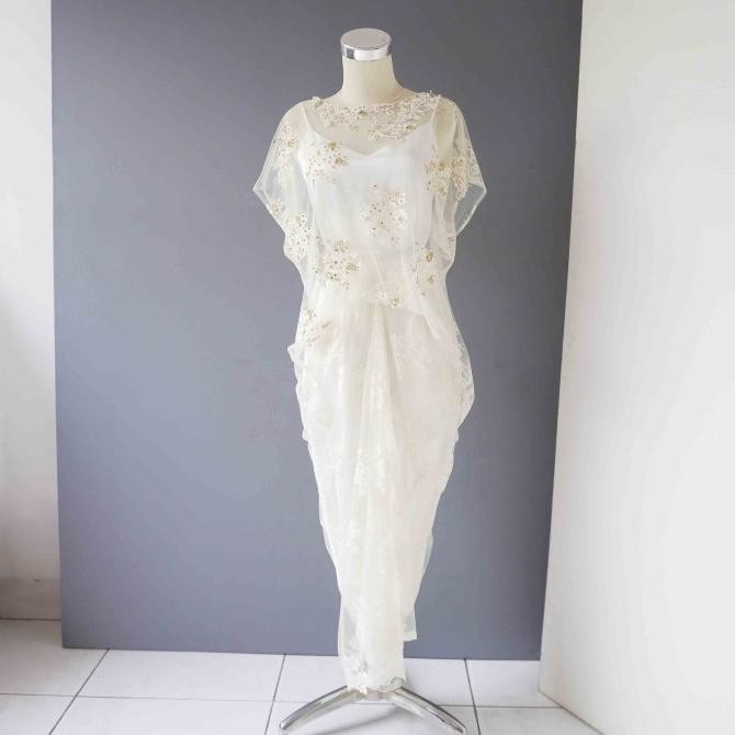 Sale Kaftan Brokat Modern, Putih Emas