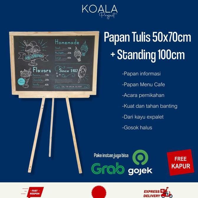 

Papan Tulis Kapur Blackboard 50X70Cm + Standing 100Cm - Koala Project New Stok
