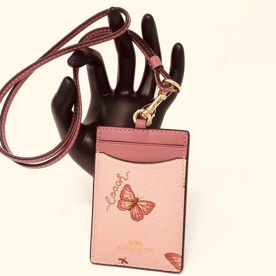 

Coachh CH ID Holder Card Lanyard Original - pink Butterfly rb murah