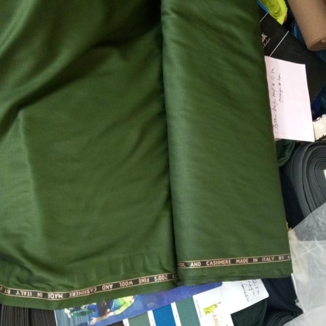 new  kain bahan wool untuk celana dan jas hijau army import italy murah