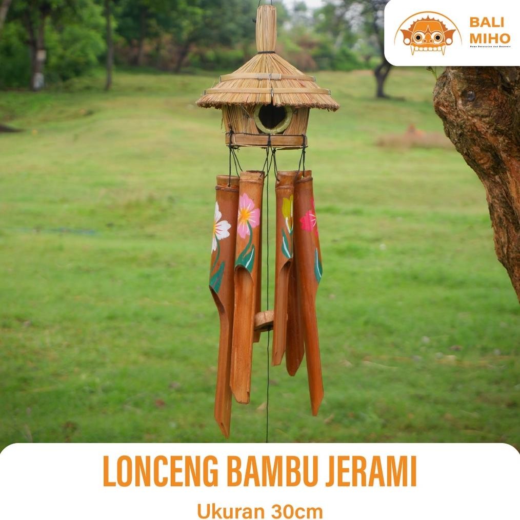 Living Lonceng Bambu Motif Bunga Lukis - Gantungan Bambu - Klintingan - Lonceng Bambu - Lonceng Bamb