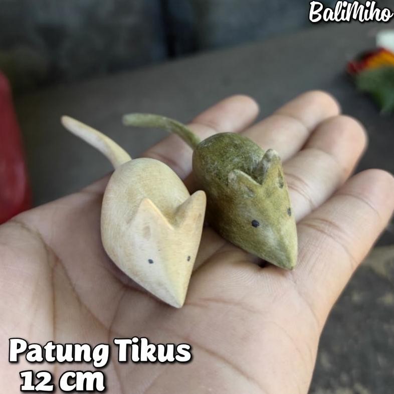 Living Patung Tikus Kayu 12 Cm/Tikus Kayu/Dekorasi Tikus/Pajangan Tikus/Mouse Sculpture - Bali Futur