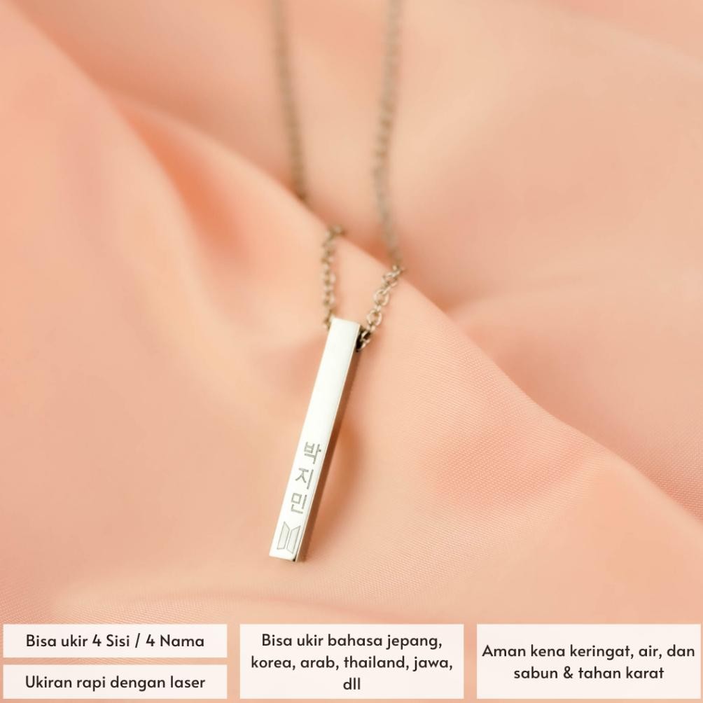 Kalung Rantai Cube Ukir Nama Pria Wanita Necklace Titanium Anti Karat Mirai Jewelry