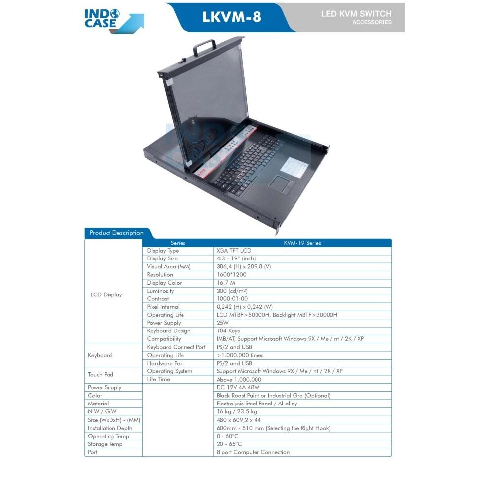 Murah LED KVM-8 SWITCH KVM MONITOR 19" LCD DISPLAY 8 PORT UTP Non COD