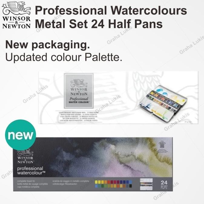 

NEW Winsor & Newton Professional Water Colour Metal 24 Half Pans