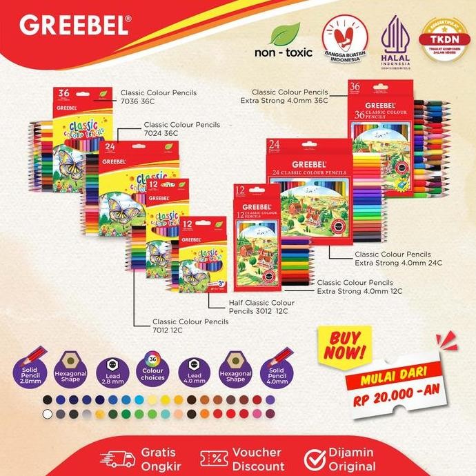 

Terbaru GREEBEL Pensil Warna Classic Color Pencils Greebel