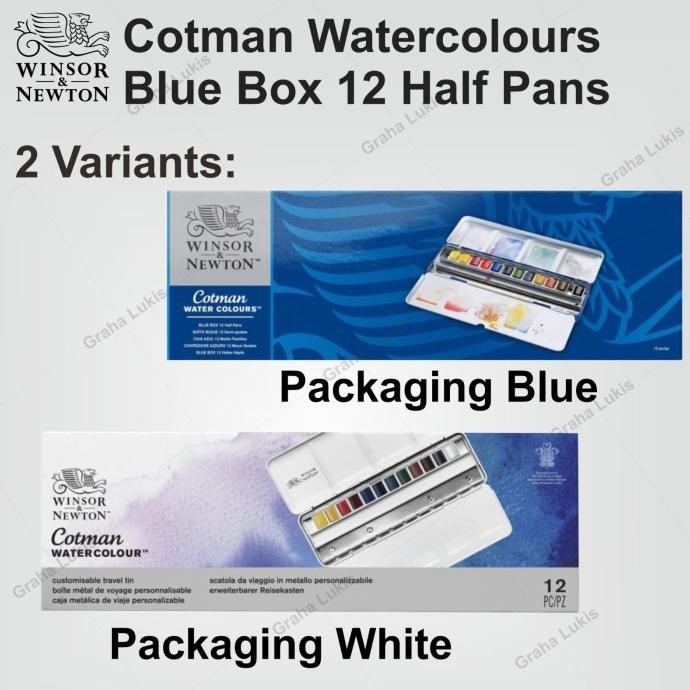 

WINSOR&NEWTON COTMAN WATER COLOURS BLUE BOX - 12 HALF PANS