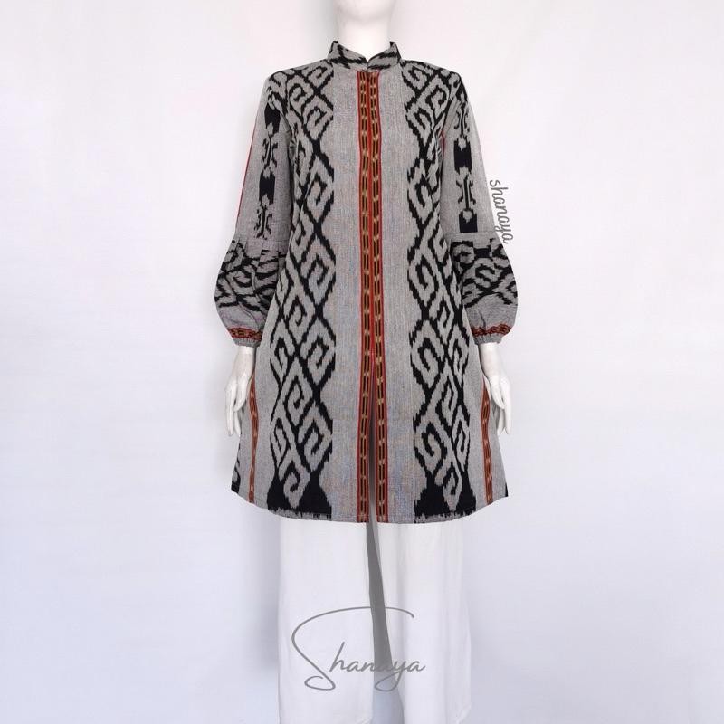 Faeyza Shanaya Batik Tunik Lucia Tenun Hq Batik Kerja Lengan Balon Lucu Cantik Elegan
