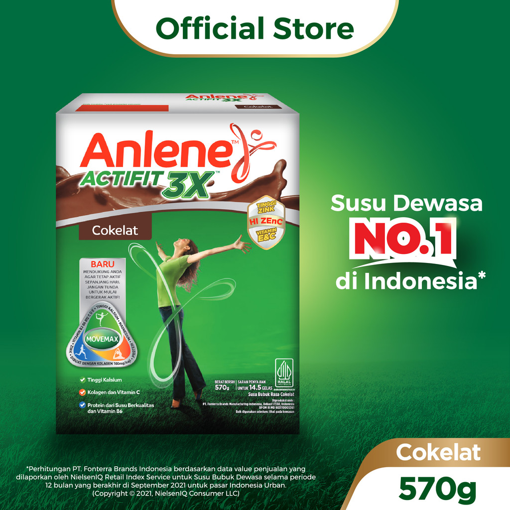 

Anlene Actifit 3X Susu Bubuk Dewasa Cokelat 570g - Nutrisi Tinggi Kalsium Untuk Tulang, Sendi, dan Otot