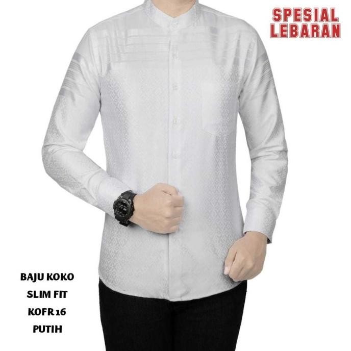Promo Baju Koko Pria Slim Fit Kemeja Koko Pria Slim Fit Putih Bk32