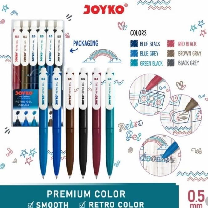 

Tersedia Pulpen Gel Joyko Retro Gel 6 Warna Gpc-316 Set