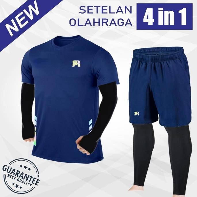 Setelan Olahraga Pria Rush N Run Nebula Bahan Dry Fit Navy 1 Set