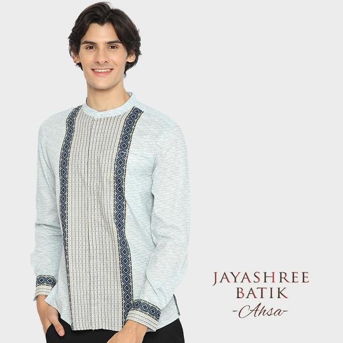 Promo Baju Koko Muslim Jayashree - Basic Ahsa Blue Kemeja Koko Pria Lengan Panjang - Baju Taqwa Musl