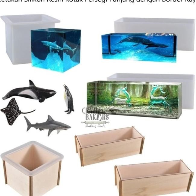 CETAKAN SILIKON RESIN KOTAK PERSEGI PANJANG DENGAN BORDER KAYU