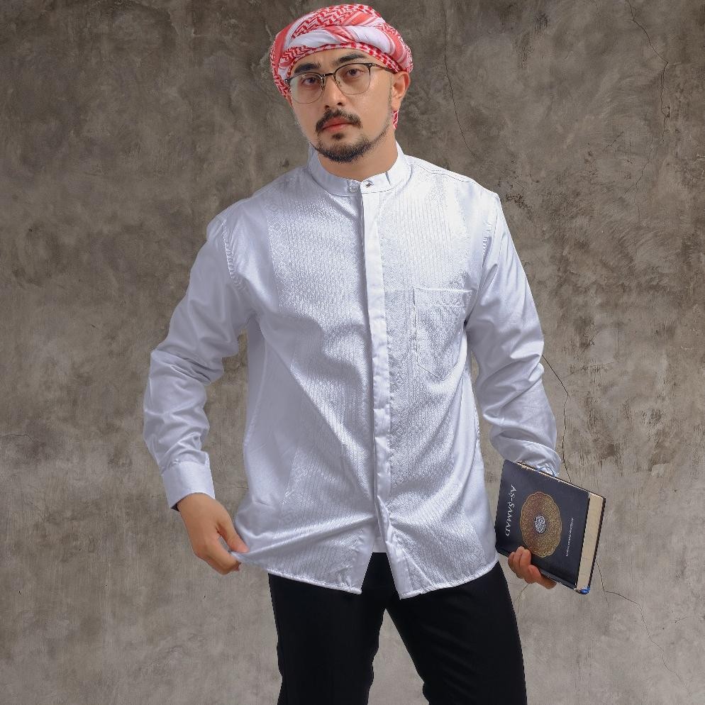 Diskon Dgm Kemeja Pria Koko Putih Bordir Lengan Panjang Motif Bordir Kotak 2380 Diskon
