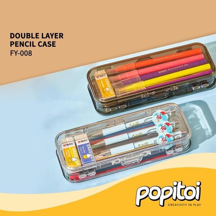 

Transparet Pencil Case Box Stationery Double Layer Pen Kotak Pensil Plastik Transparan
