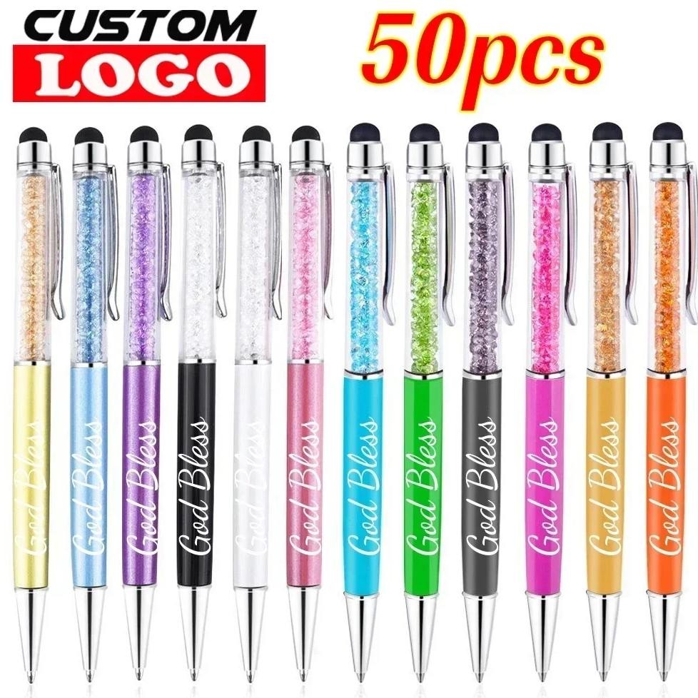 

50Pens Crystal Metal Ballpoint Pen Fashion Creative Stylus Touch For Writing Stationery Office School Gift Free Custom Logo
