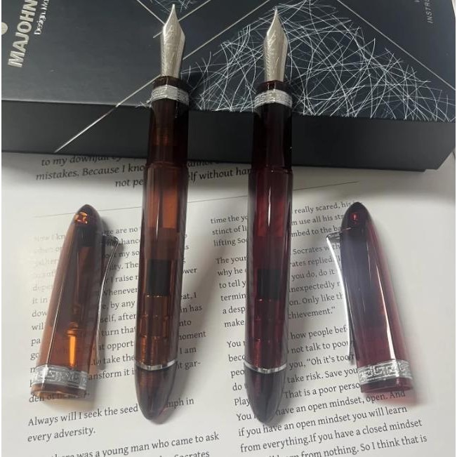 

Majohn V60 Transparent Red Triangular Piston Resin Fountain Pen Ink Writing Pen School Office Business Stationery Gift