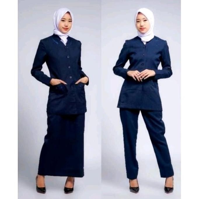 Seragam blazer Biru Dongker Guru ASN,PNS  Wanita /  Setelan Baju Dinas PDH Dongker rok dan celana Ke