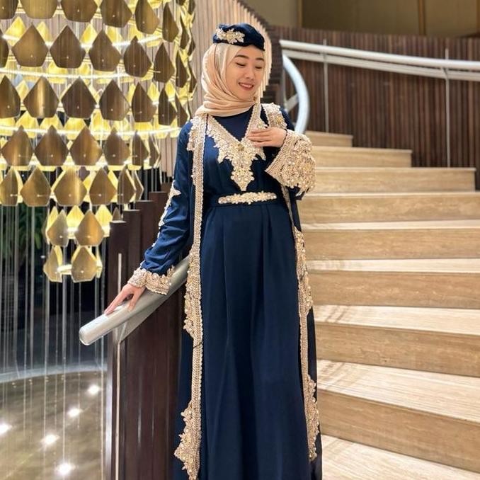 Baru Sherine Abaya Kaftan Outer Modern Set Manset Turban Dan Belt Gamis Ceruti Bordir Premium Mewah 