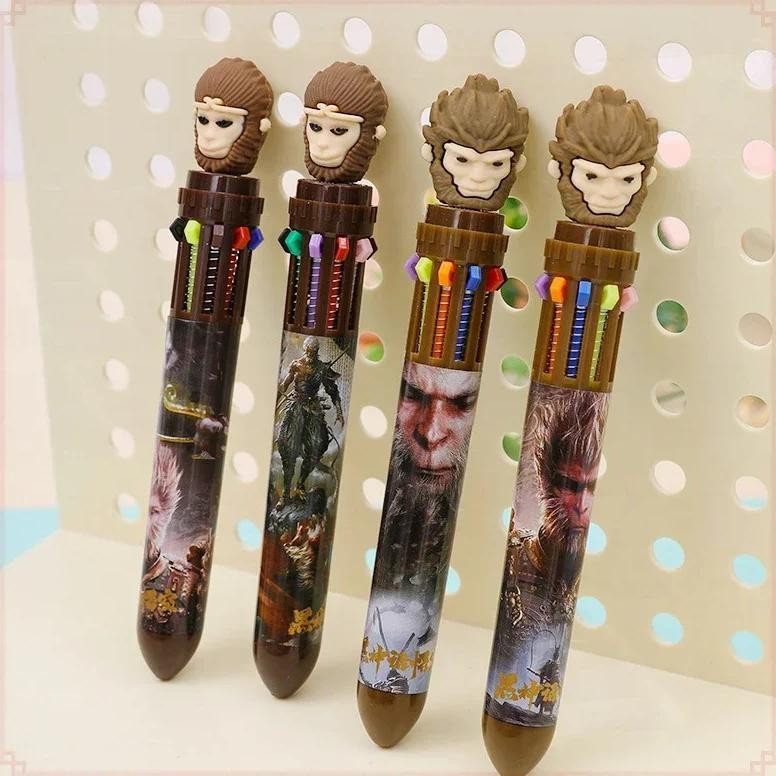 

12 Pcs Wholesale Cute Black Wukong Monkey King 10 Colors Ballpoint Pens For School Supplies And Writing Tools