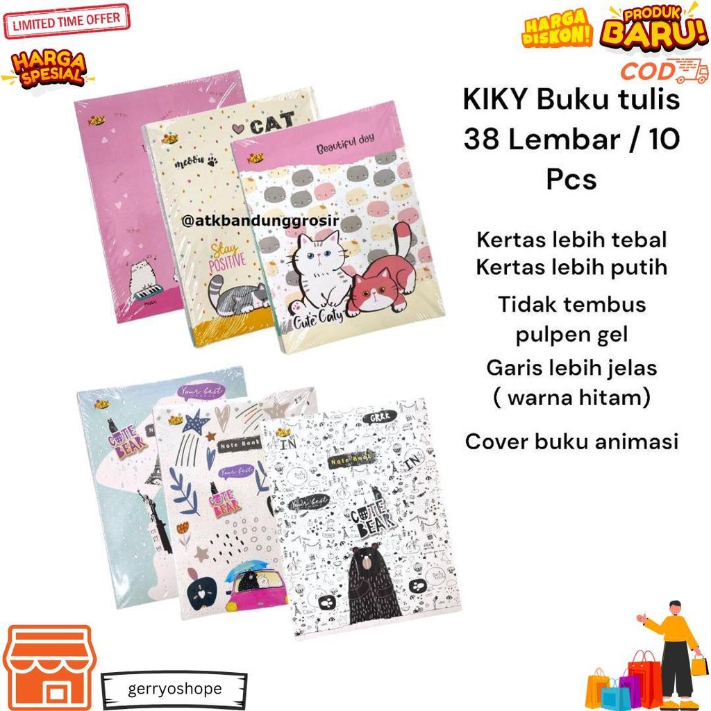 

Buku Tulis Kiky 38 Lembar Polos Garis Kwarto Random Cover - 1 Pak ( 10 Pcs ) D Termurah