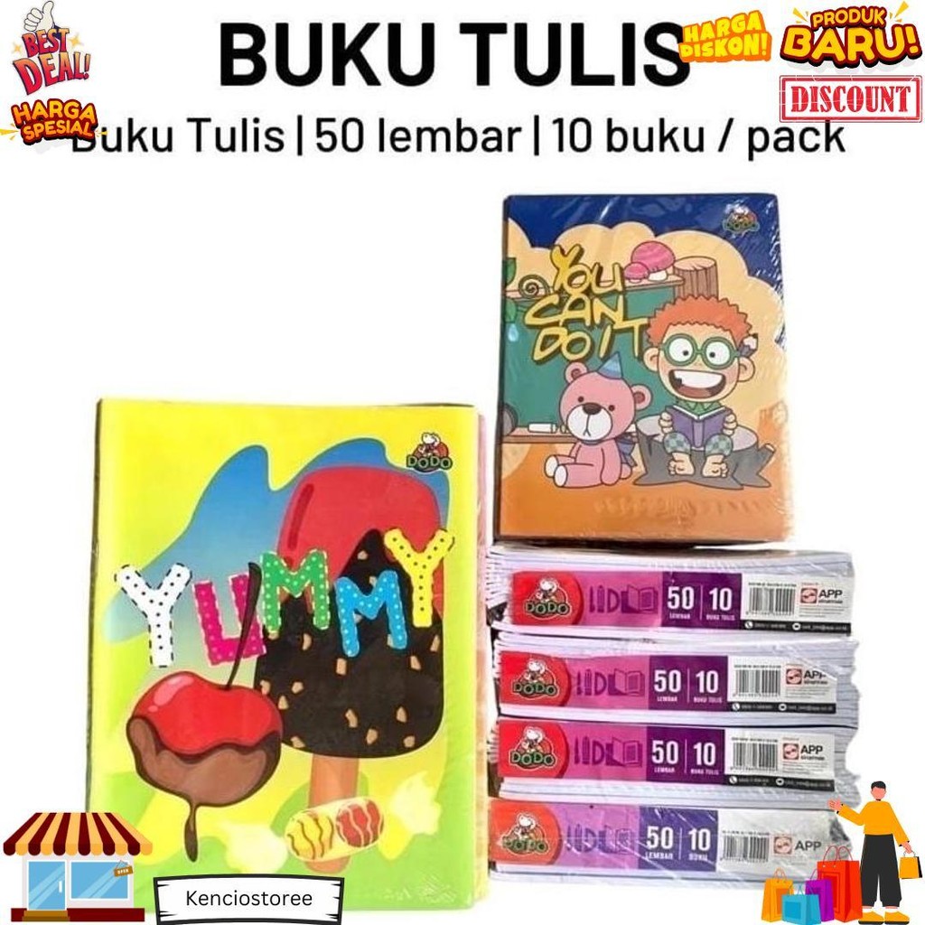 

(1Pack:10Pcs) Dodo Buku Tulis Isi 50 Lembar Termurah! Best Seller / Buku Tulis Sekolah Dodo Murah Bergaris Isi 50 Lembar 10 Buku / Buku Tulis Murah 50 Dodo Isi 10 Buku D Sale
