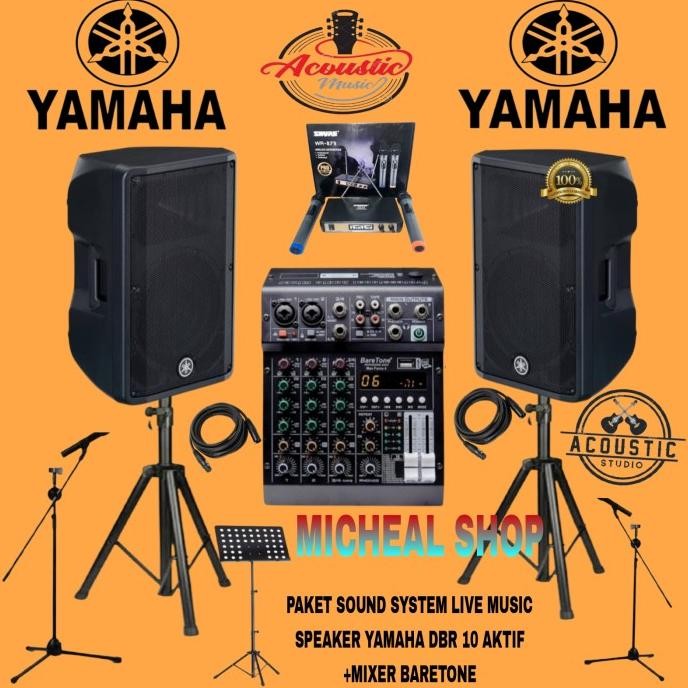 Terlaris Paket Sound System Live Music Speaker Yamaha Dbr 10 Aktif +Mixer 4Ch
